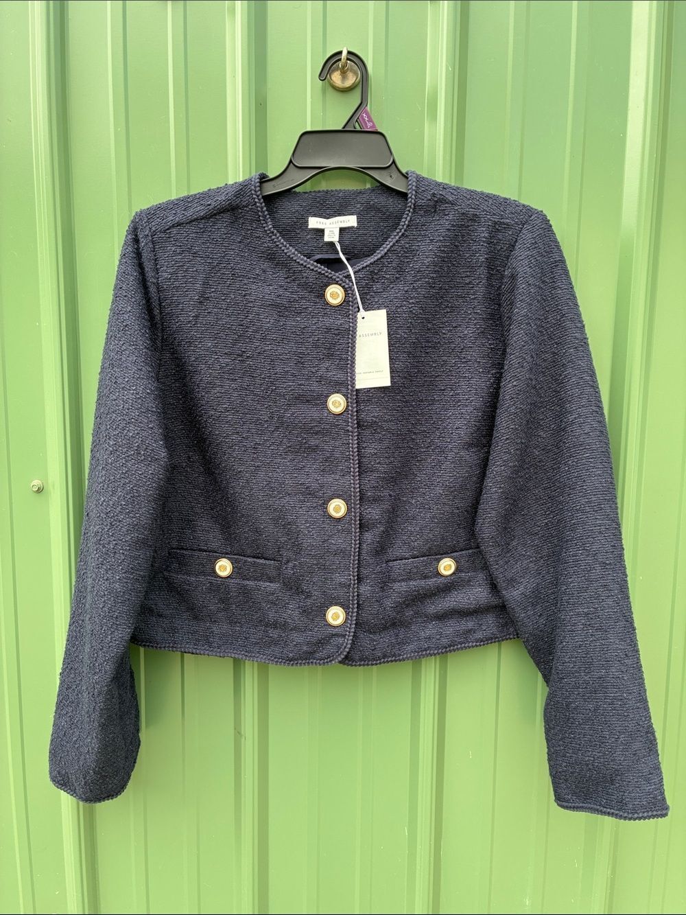 Women's Collarless Nubby Jacket With Long Sleeves Size XXL